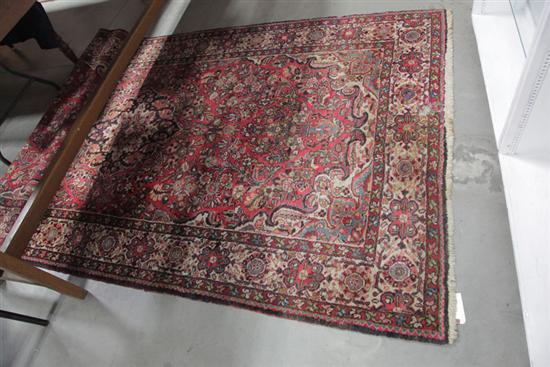 Appraisal: ORIENTAL STYLE AREA RUG Dark red ground having multiple borders