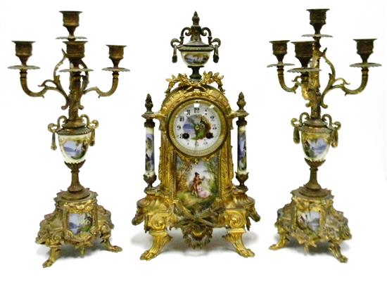 Appraisal: Louis XVI style gilt metal and porcelain -pc clock suite