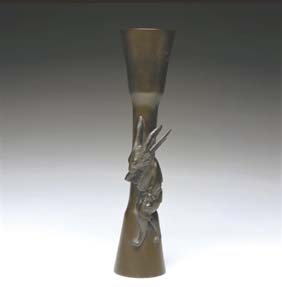 Appraisal: JAPANESE BRONZE VASE Japanese bronze vase with long waisted neck