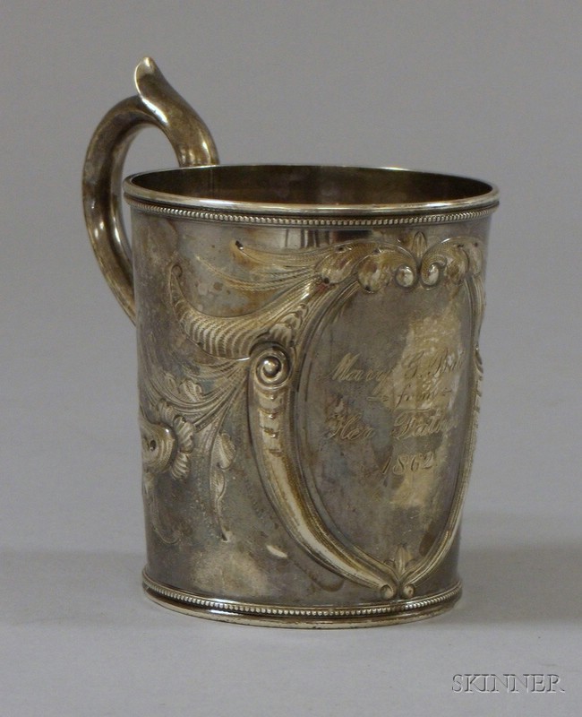 Appraisal: Gorham Coin Silver Mug mid- th century bright-cut with floral