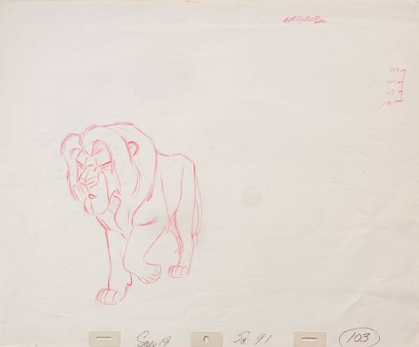 Appraisal: A Walt Disney rough drawing of Simba from Lion King