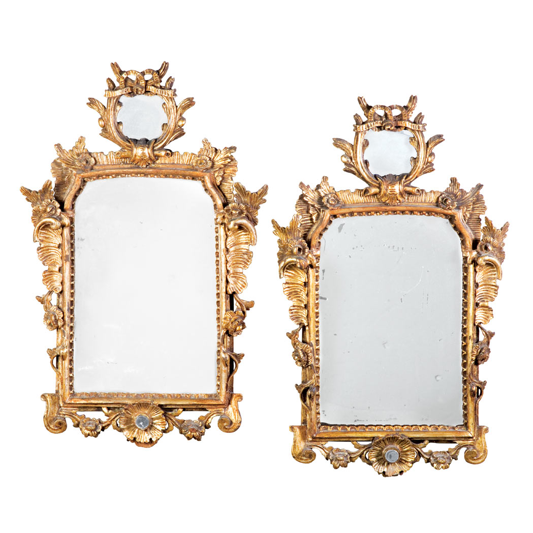 Appraisal: Pair of Continental Rococo Style Gilt-Wood Mirrors Each rectangular mirror