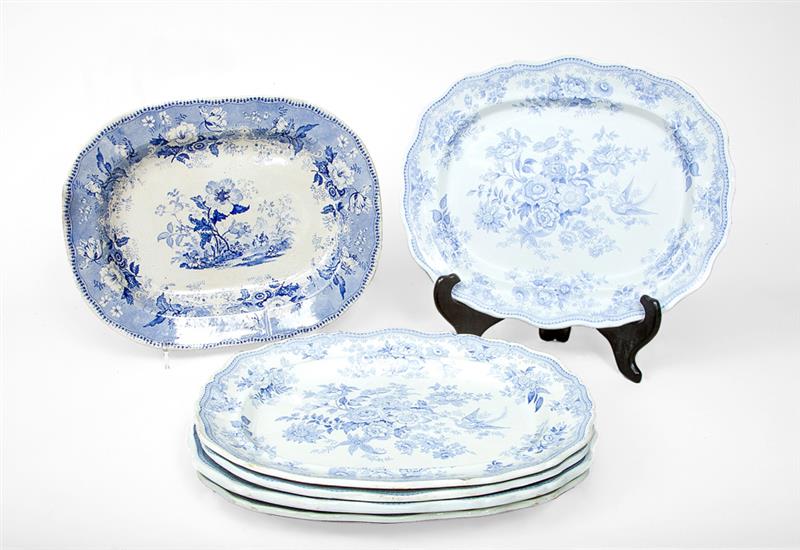 Appraisal: Group of Six Staffordshire Blue Transfer-Printed Platters Comprising Asiatic Views