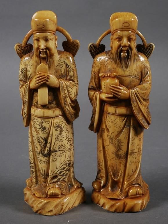 Appraisal: Two Chinese finely carved and very large stained ivory chess