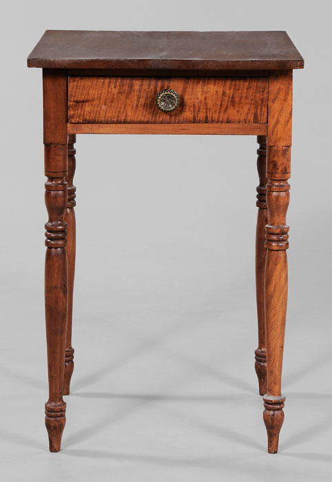 Appraisal: Federal Tiger Maple One-Drawer Table New England th century figured