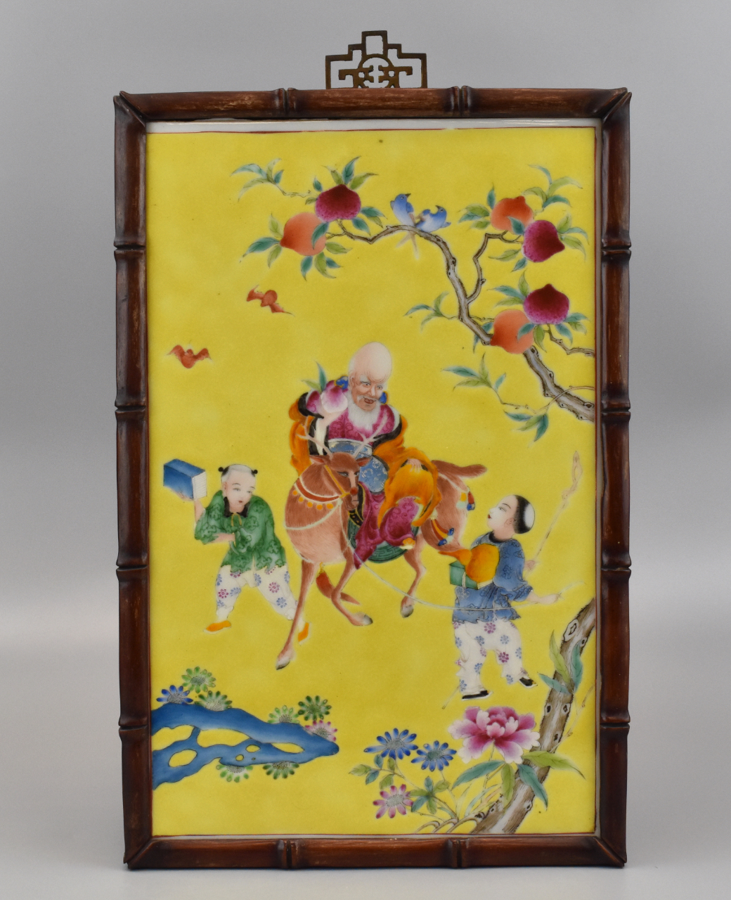 Appraisal: A Chinese yellow famille rose porcelain panel th Century Rectangular