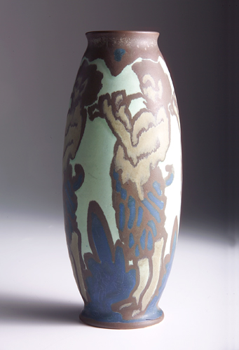 Appraisal: VILLEROY BOCH Tall vase in mint green brown and navy