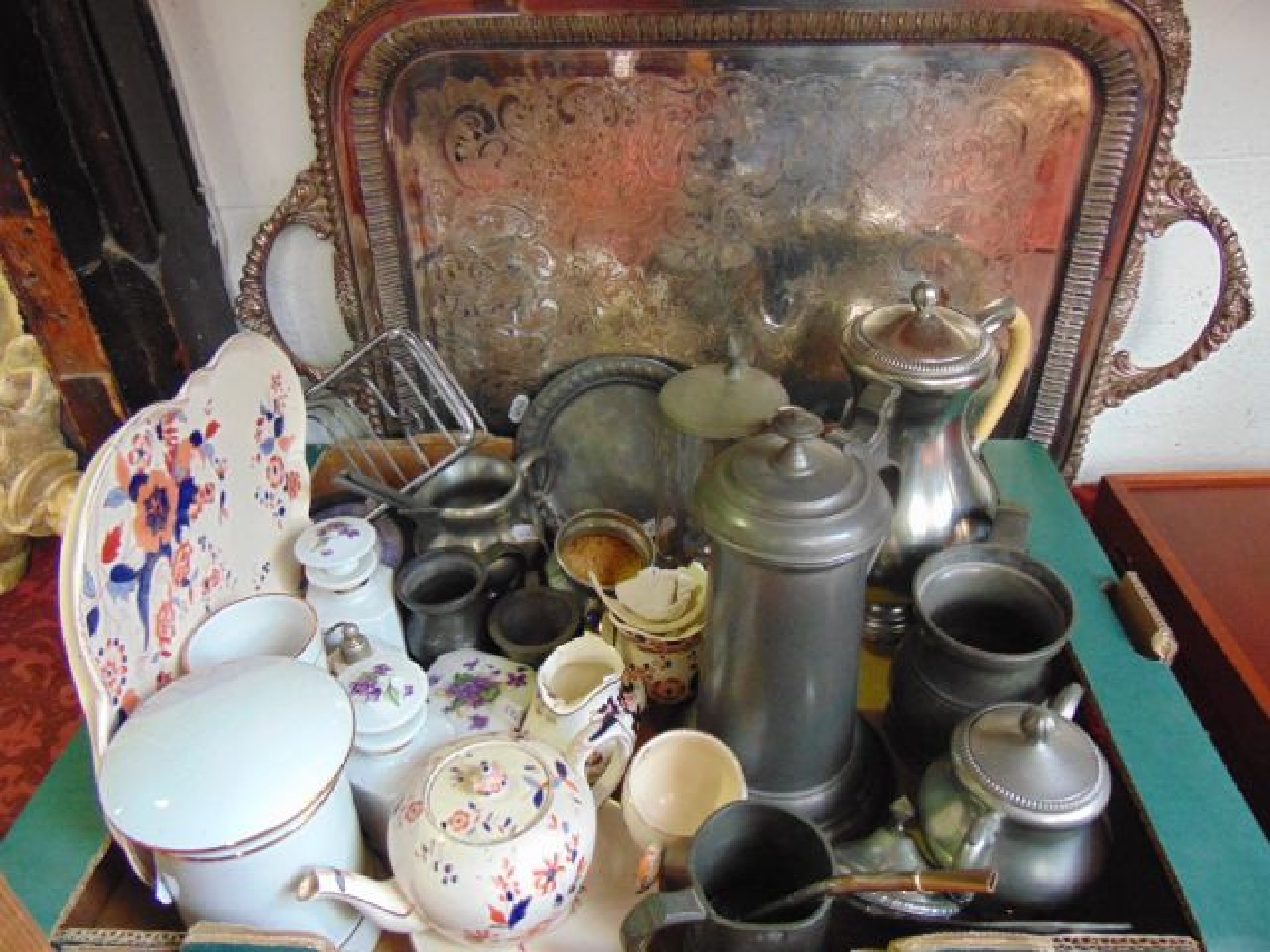 Appraisal: A heavy two handled silver plated tray of rectangular form