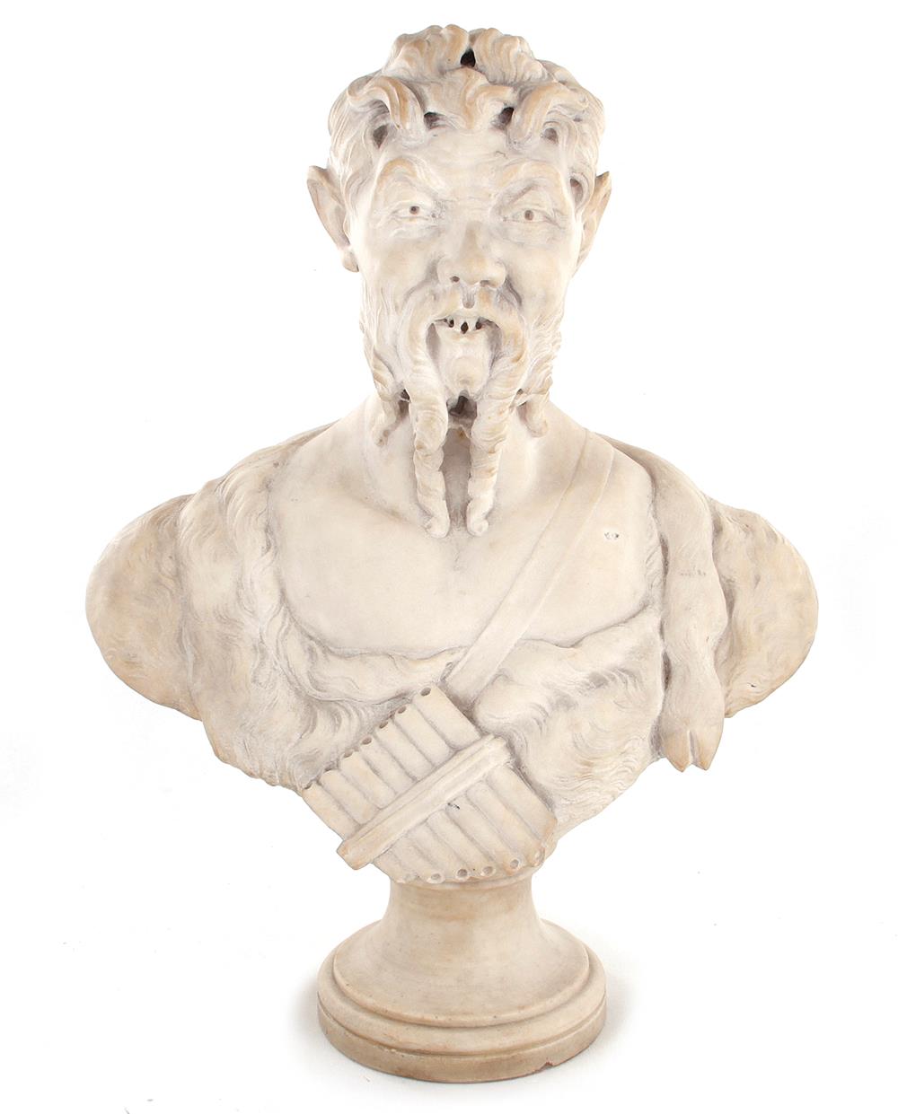 Appraisal: Continental carved marble bust of Pan probably Italian th century