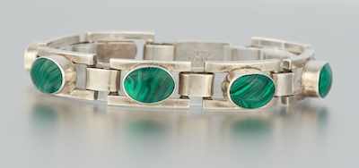 Appraisal: A Mexican Sterling Silver and Malachite Bracelet Sterling silver bracelet