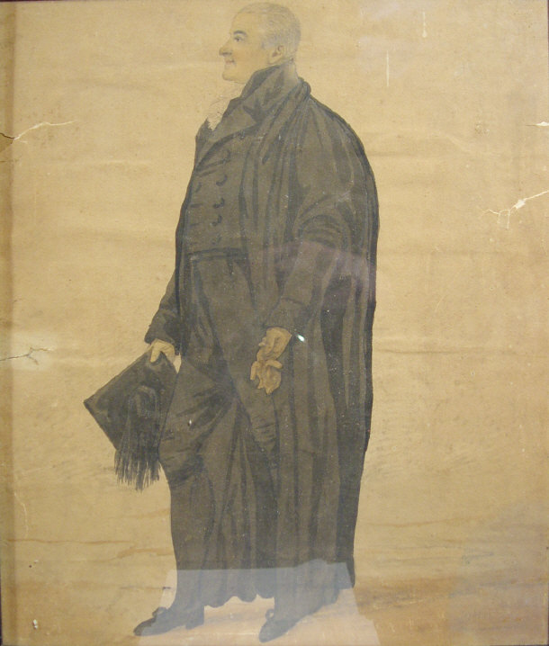 Appraisal: Unsigned pencil and watercolour study of a scholar in black