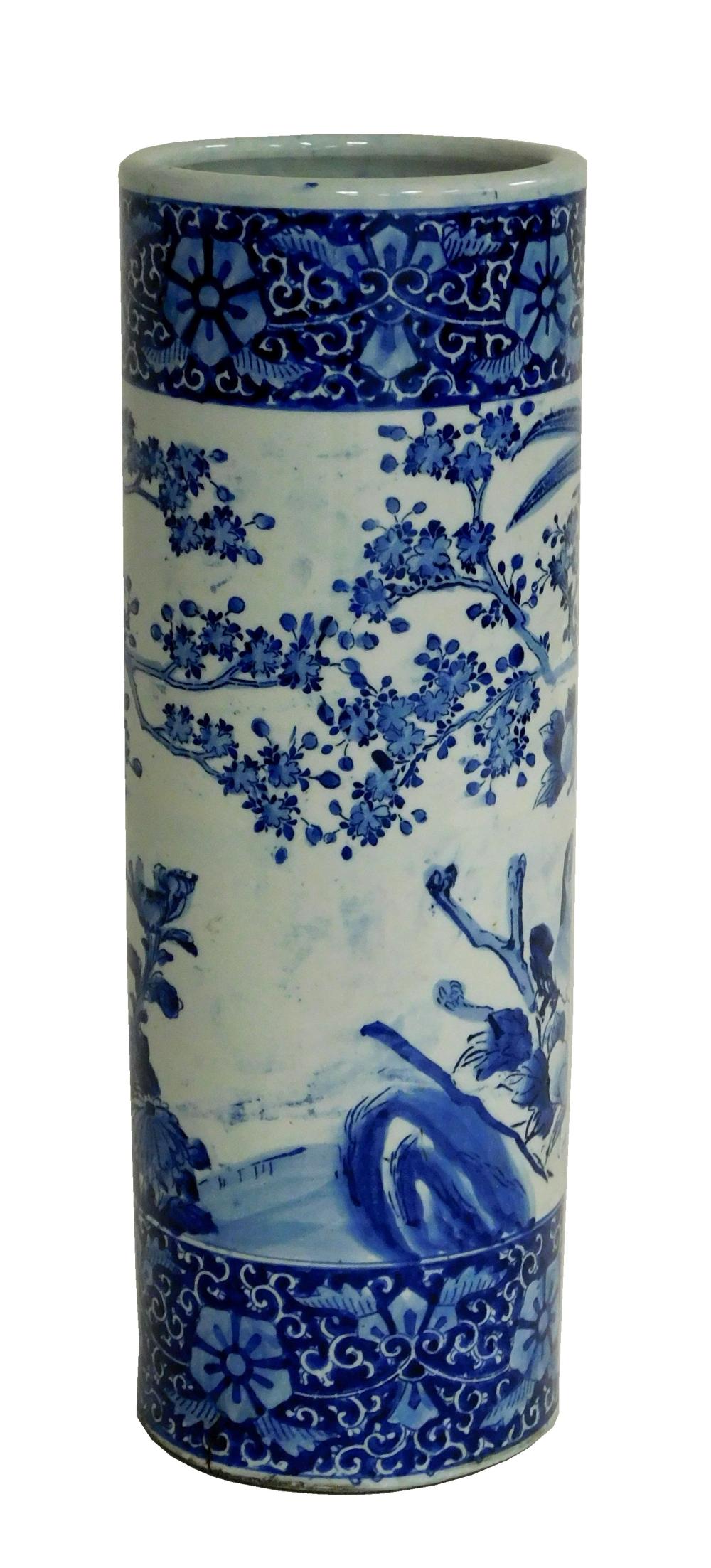 Appraisal: ASIAN Japanese blue and white porcelain umbrella stand early th