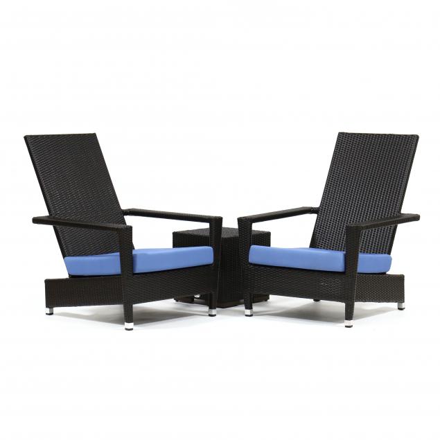 Appraisal: BABMAR CONTEMPORARY OUTDOOR LOUNGE CHAIRS AND SIDE TABLE Dark brown