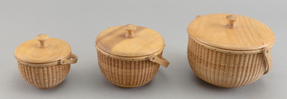 Appraisal: NESTING SET OF THREE LIDDED NANTUCKET BASKETS BY NATHAN TAYLOR