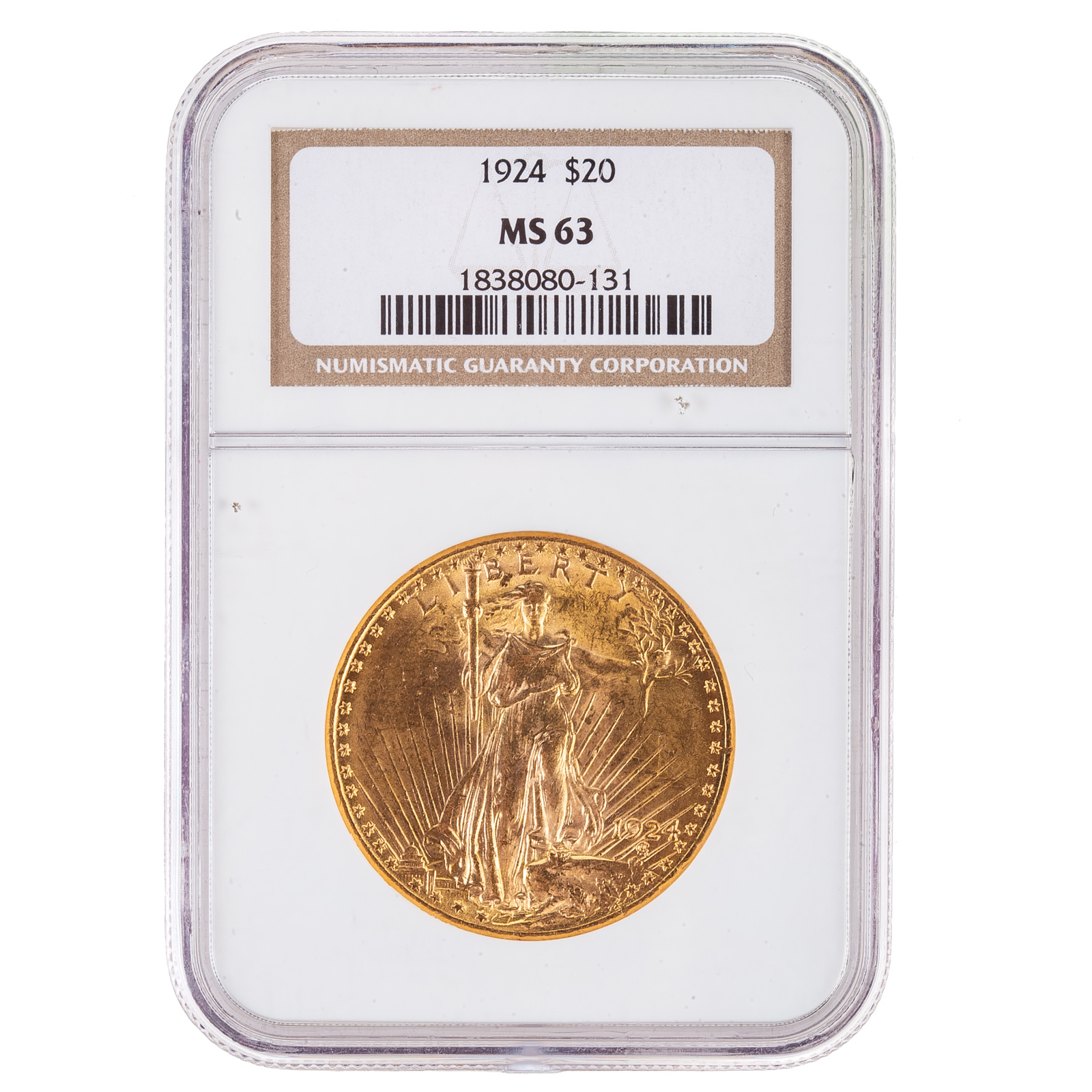 Appraisal: ST GAUDENS DOUBLE EAGLE NGC MS- Nice luster if split-graded