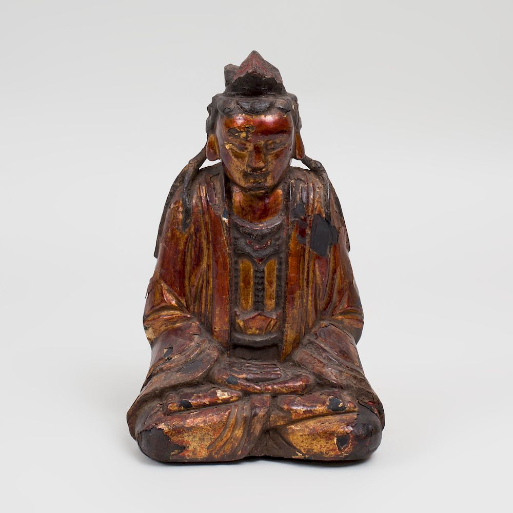 Appraisal: Chinese Lacquer and Parcel-Gilt Seated Figure of Buddha in high