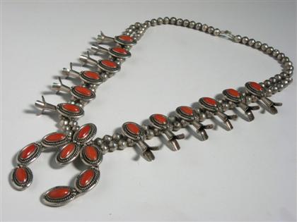 Appraisal: Southwest American indian silver and coral Squash necklace th century