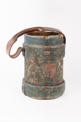 Appraisal: A military style drum-shaped wastepaper basket originally a leather artillery