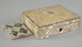 Appraisal: Mother of pearl and abalone covered jewellery box cm x