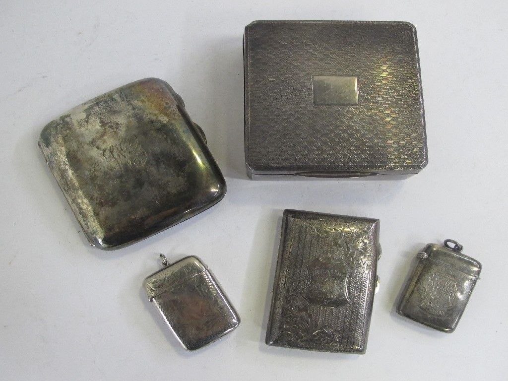 Appraisal: Lot comprising two silver cigarette cases cigarette box vesta and