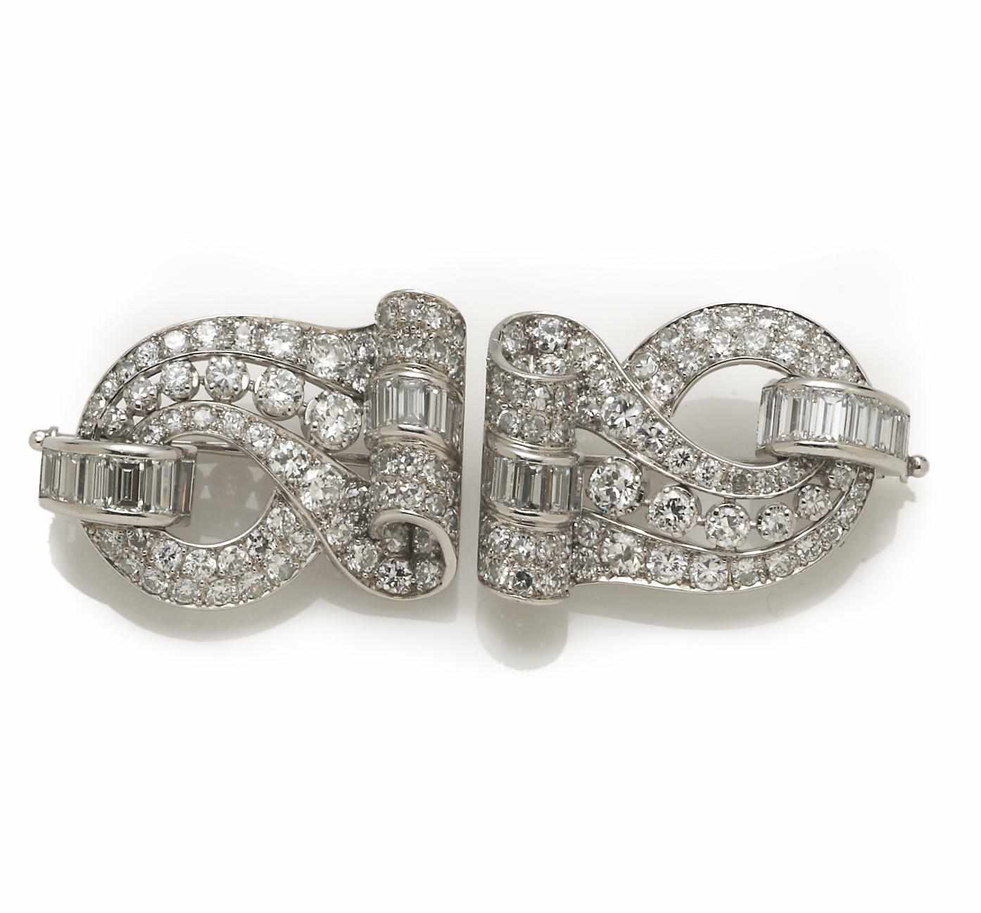 Appraisal: A pair of art deco diamond brooches circa accompanied by