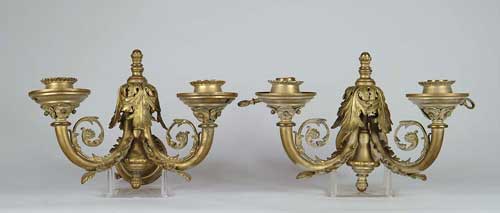 Appraisal: FINE PAIR OF ELECTRIFIED BRASS WALL SCONCES French styling with