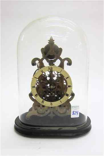 Appraisal: GOTHIC STYLE DOUBLE FUSEE SKELETON CLOCK UNDER GLASS DOME English