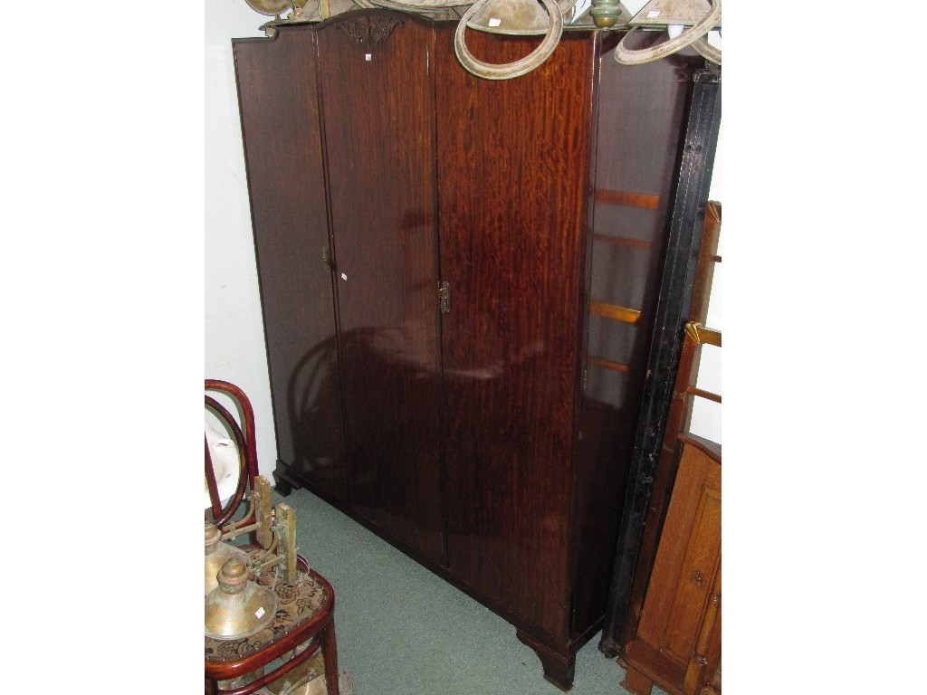 Appraisal: Mahogany triple door wardrobe