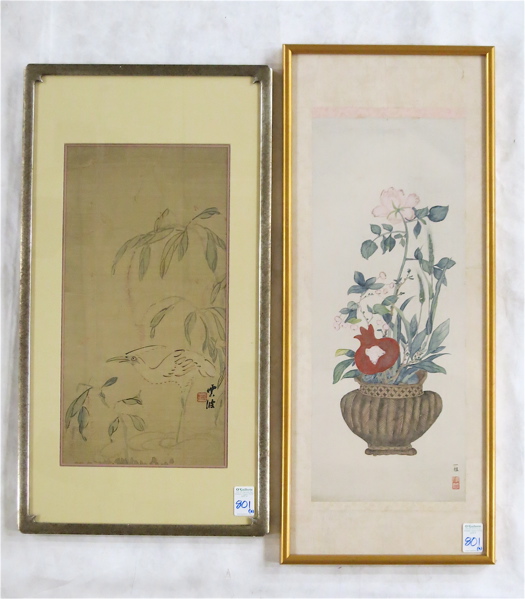 Appraisal: TWO CHINESE WATERCOLORS Floral still-life on paper paper measures x