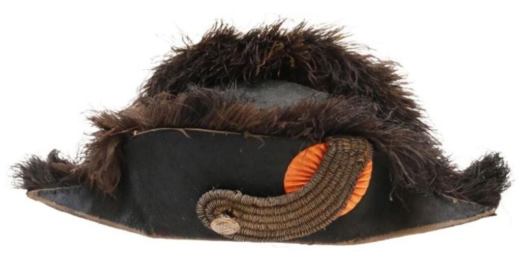 Appraisal: British bicorn military hat with black ostrich feather plumage and