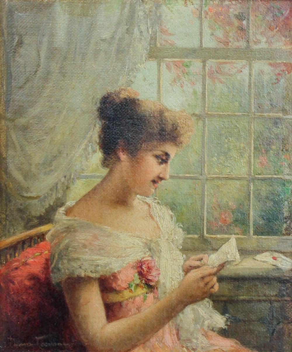 Appraisal: DIANA COOMANS BELGIAN - THE LOVE LETTER Oil on canvas