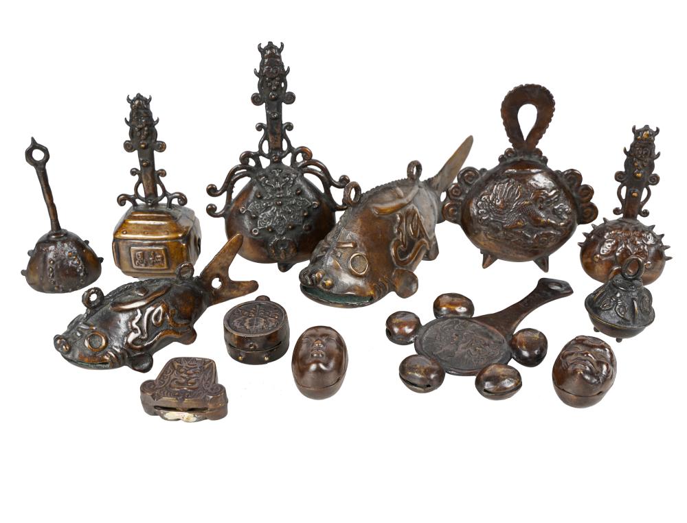 Appraisal: LOT OF JAPANESE BRONZE BELLScomprising thirteen bells of assorted shapes