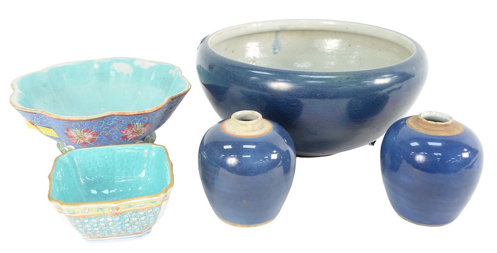 Appraisal: Five Piece Chinese Porcelain Group to include three Chinese blue