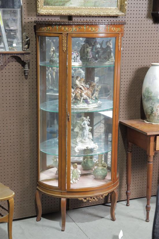 Appraisal: CHINA CABINET Bowfront with decoupage floral garland on the top