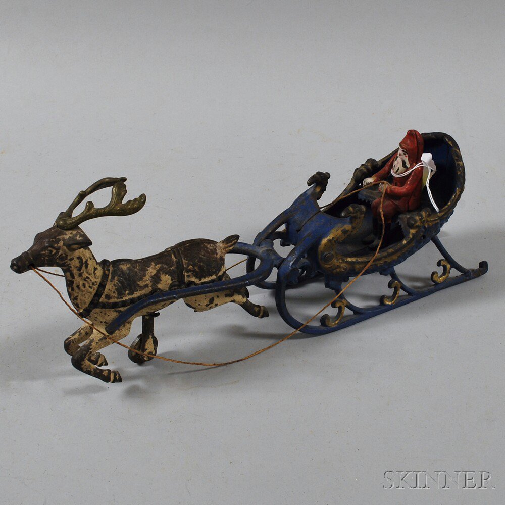 Appraisal: Vintage Polychrome-painted Cast Iron Santa Claus and Reindeer Toy with