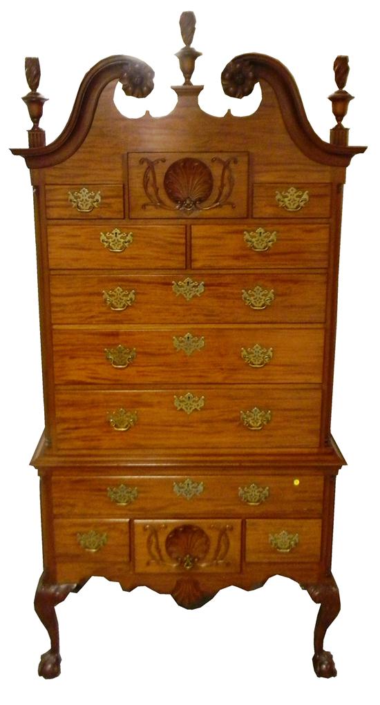 Appraisal: Margolis highboy mahogany Chapin style carved shell design to upper