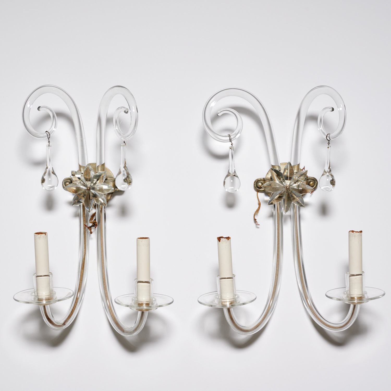 Appraisal: ELEGANT PAIR ART DECO GLASS AND SILVERED SCONCES c s