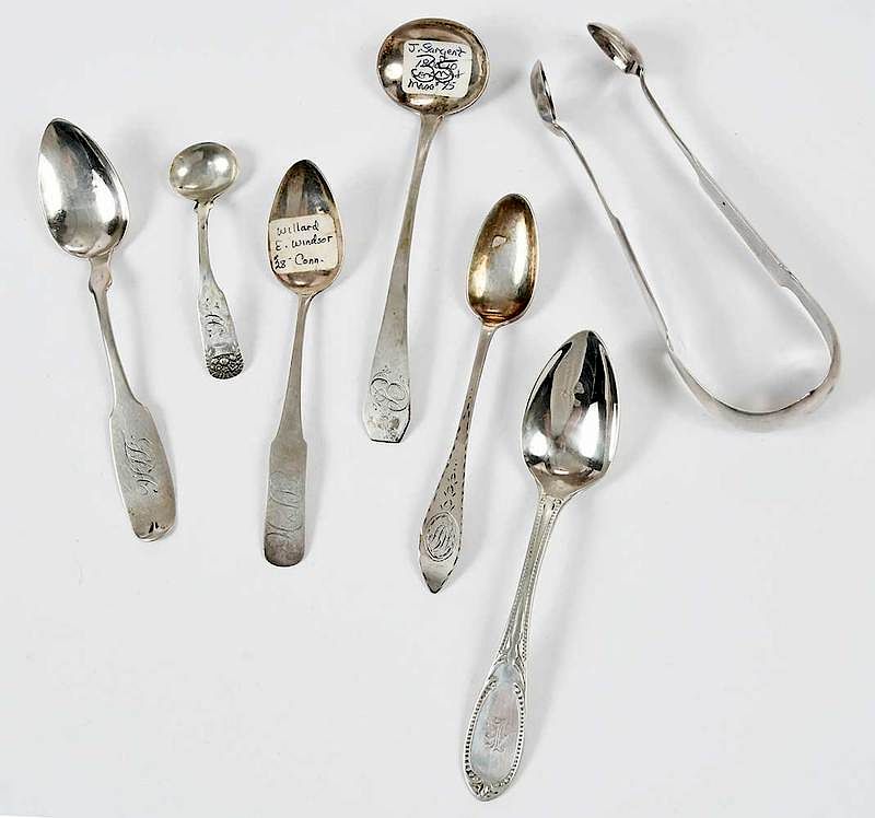 Appraisal: Connecticut Coin Silver Flatware American th century including ladles teaspoons