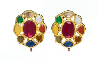 Appraisal: A Pair of High Karat Gold Polychrome Enamel and Multigem