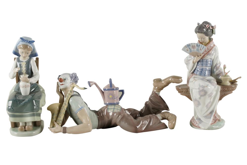 Appraisal: LLADRO THREE PORCELAIN FIGURESeach with printed factory mark comprising a