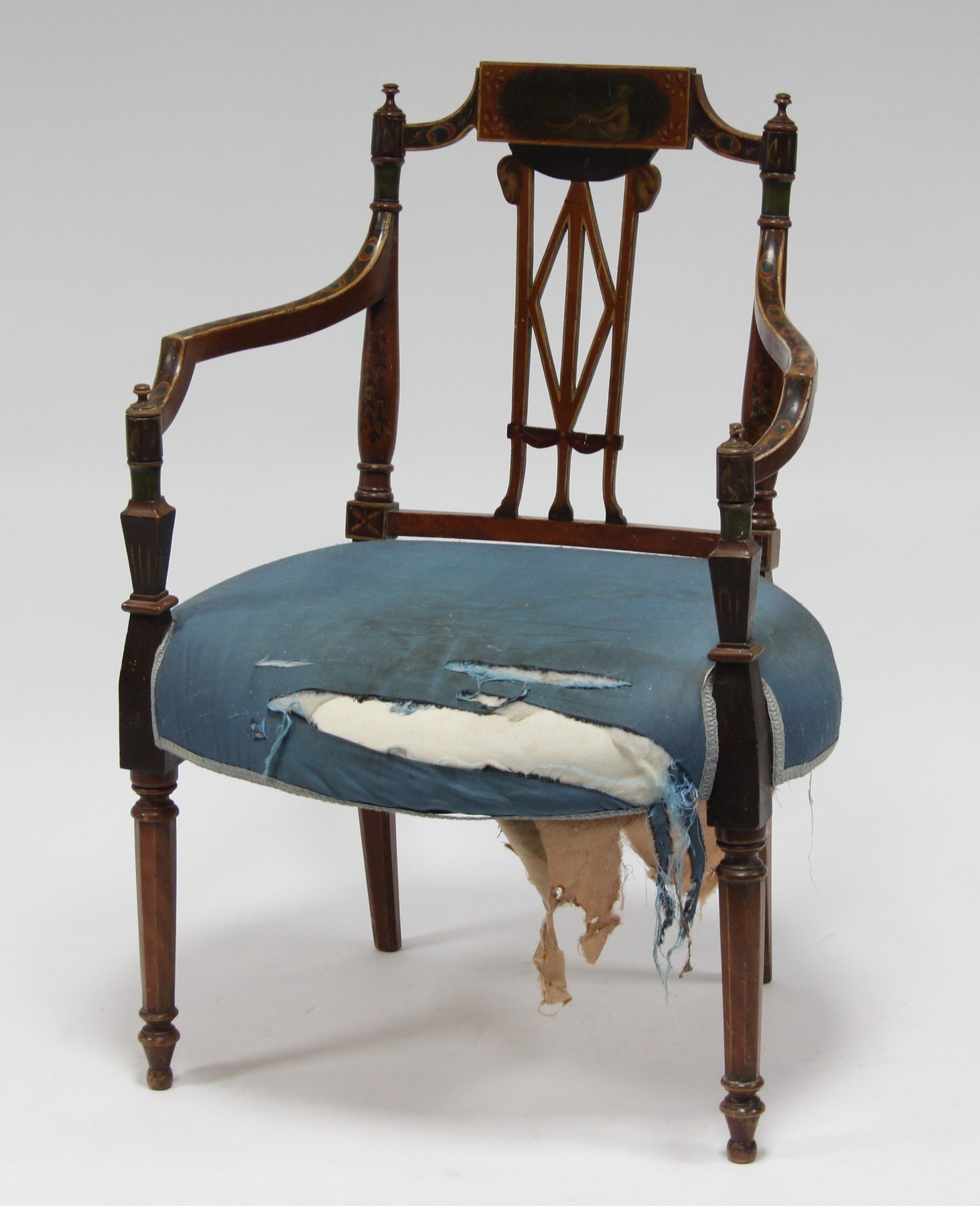 Appraisal: A George III painted satinwood armchair with padded seat