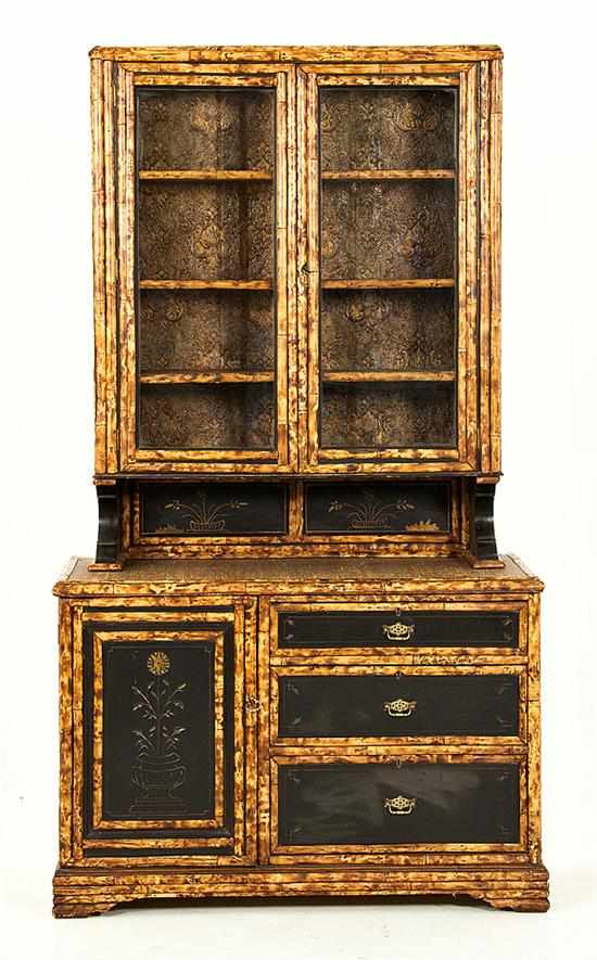 Appraisal: Continental bamboo hutch early th century bookcase with double glass