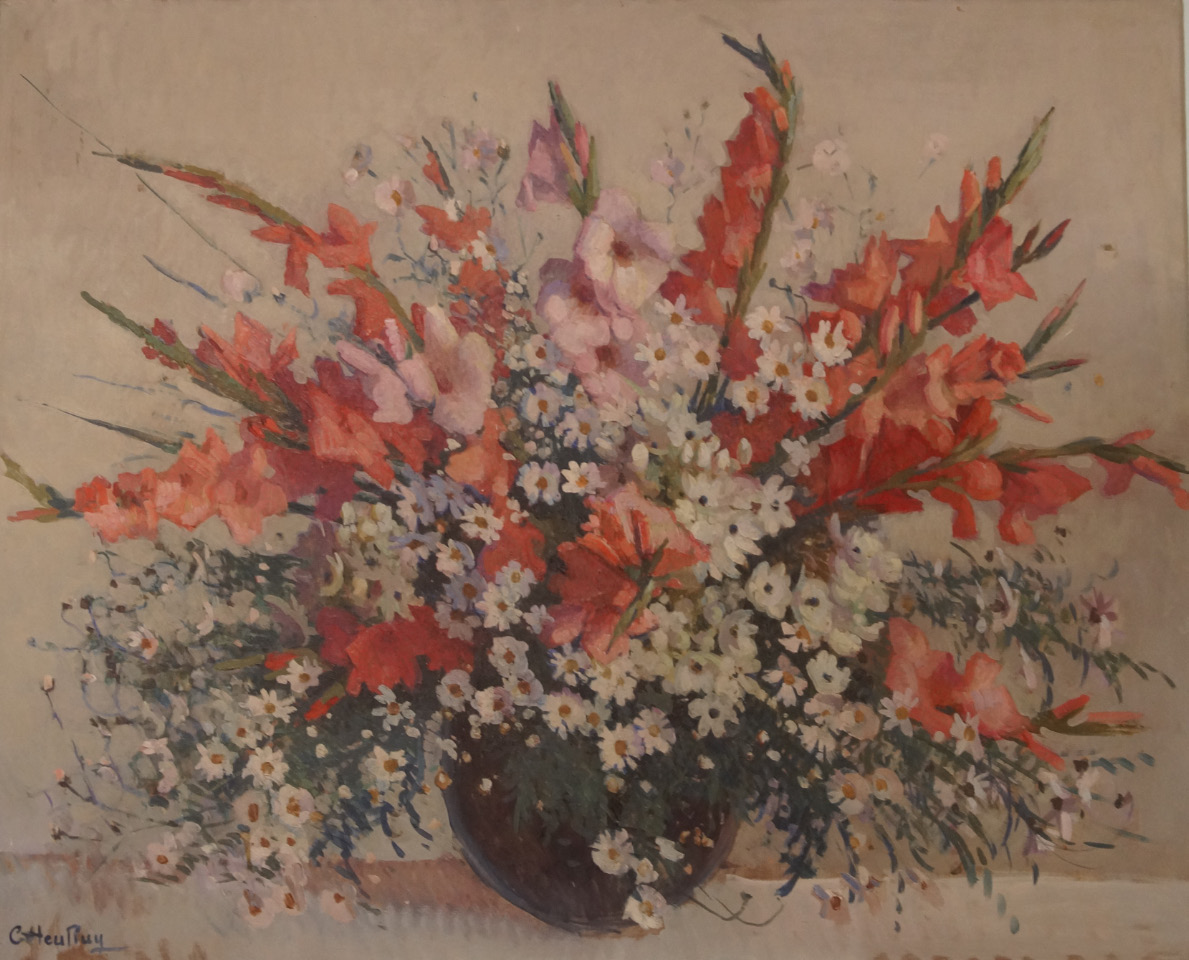 Appraisal: Ctteu Ruy Still life study of gladioli and daisies in