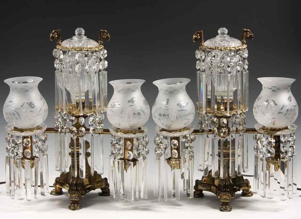 Appraisal: PAIR ARGAND LAMPS - Pair of Large Classical Period Cut