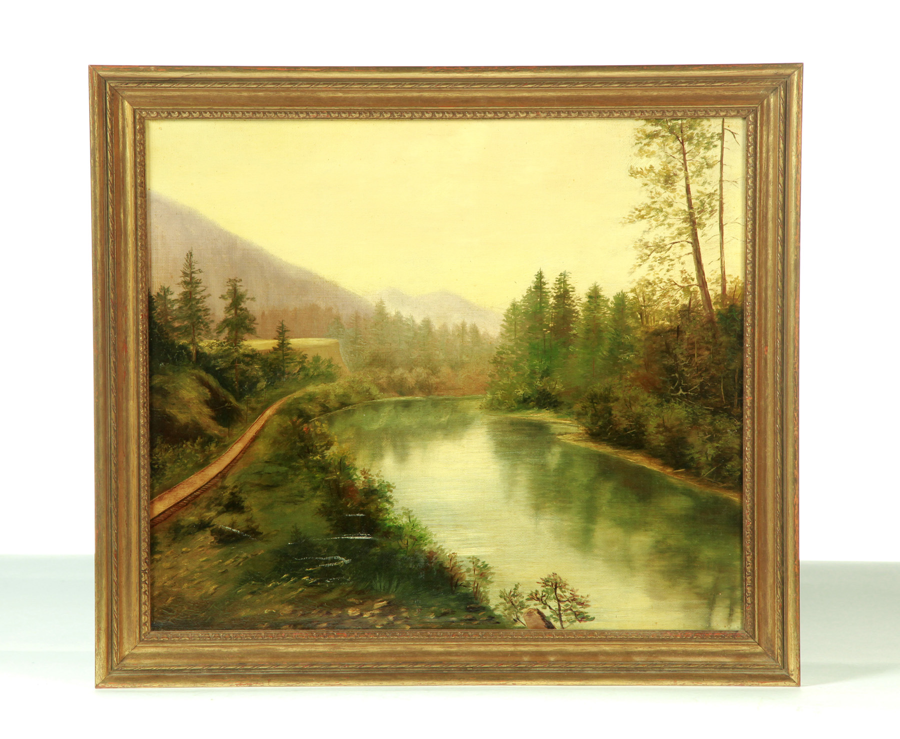 Appraisal: FRAMED OIL ON CANVAS MOUNTAINOUS RIVER LANDSCAPE American th quarter-