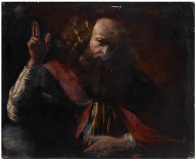 Appraisal: Old Master painting follower of Ribera St Jerome in red