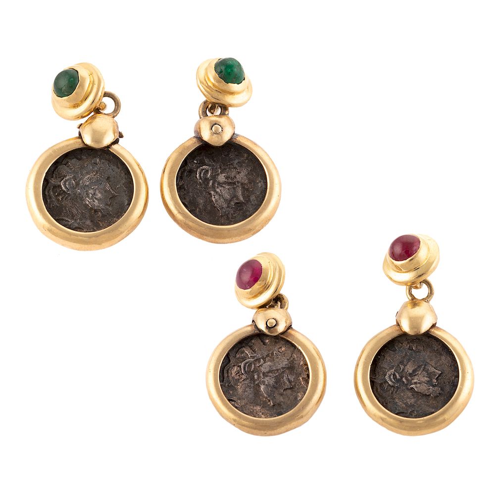 Appraisal: Two Pairs of Ancient Roman Coin Earrings in K Two