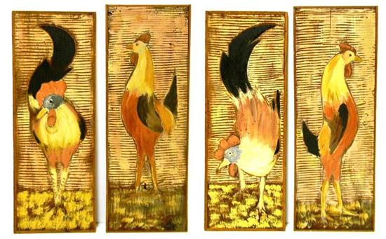 Appraisal: Series of four rooster portraits by Ralph Eno American -