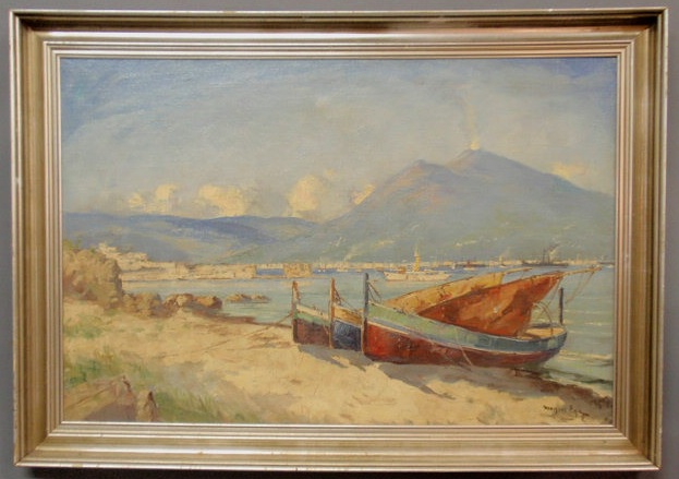 Appraisal: Oil on canvas painting of Italian fishing boats on the