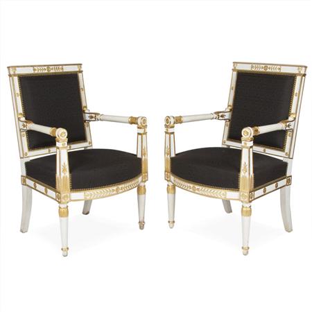 Appraisal: Pair of Empire Style Painted and Parcel Gilt Fauteuils a